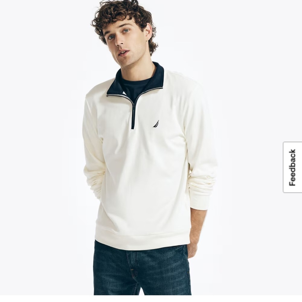 Nautica Quarter-Zip Pullover with Navy Trim Off White & Navy 💯% Cotton